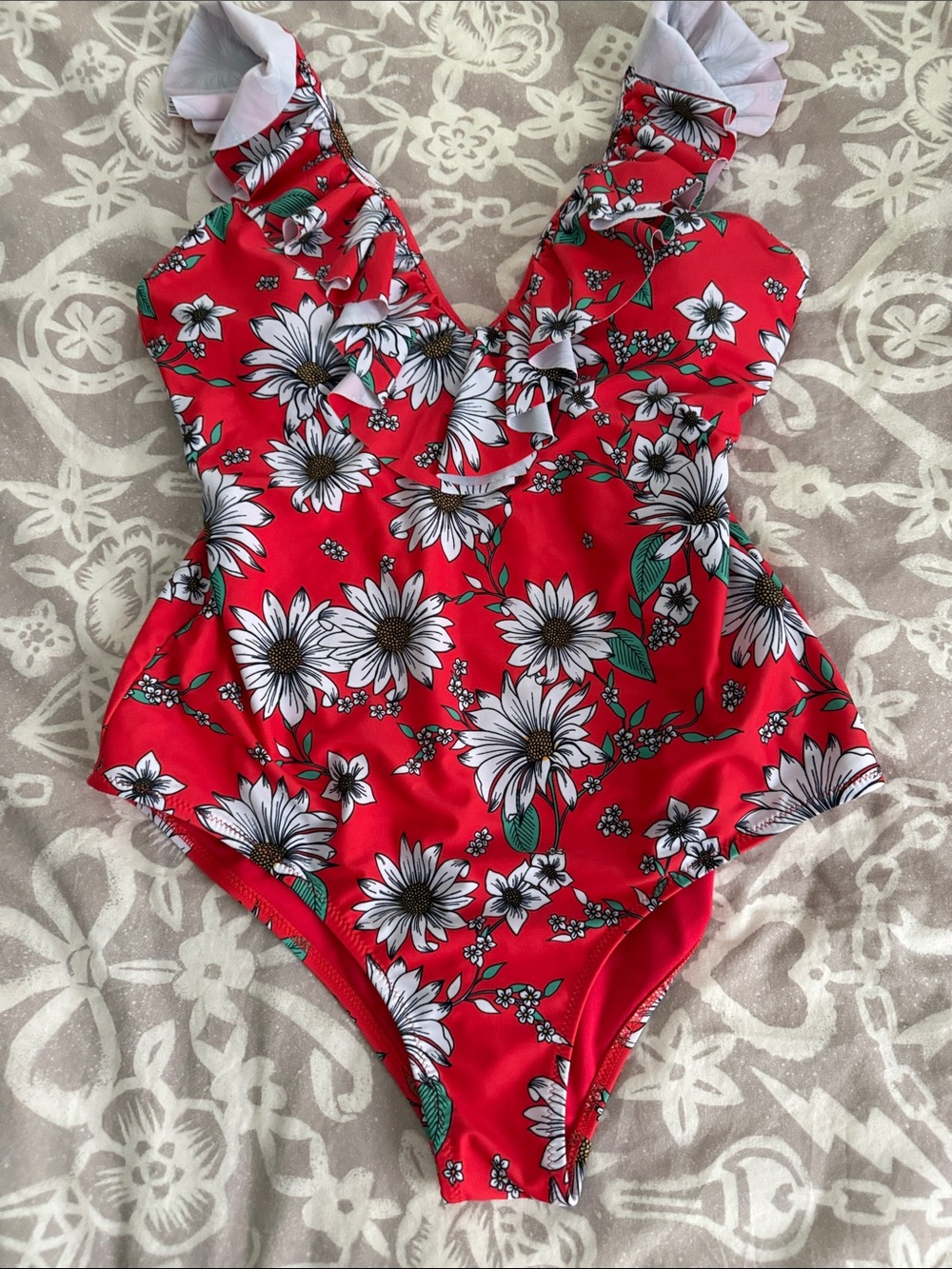 Jessica Simpson  Red Floral One-Piece Swimsuit
